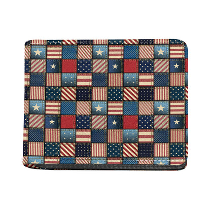 USA Denim Patchwork Pattern Print Bifold Wallet