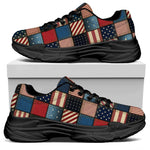 USA Denim Patchwork Pattern Print Black Chunky Shoes