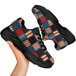 USA Denim Patchwork Pattern Print Black Chunky Shoes
