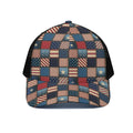 USA Denim Patchwork Pattern Print Black Mesh Trucker Hat