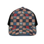USA Denim Patchwork Pattern Print Black Mesh Trucker Cap