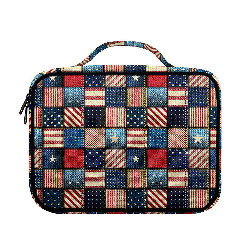 USA Denim Patchwork Pattern Print Briefcase Bible Bag