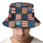 USA Denim Patchwork Pattern Print Bucket Hat