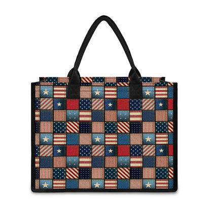 USA Denim Patchwork Pattern Print Canvas Tote Bag