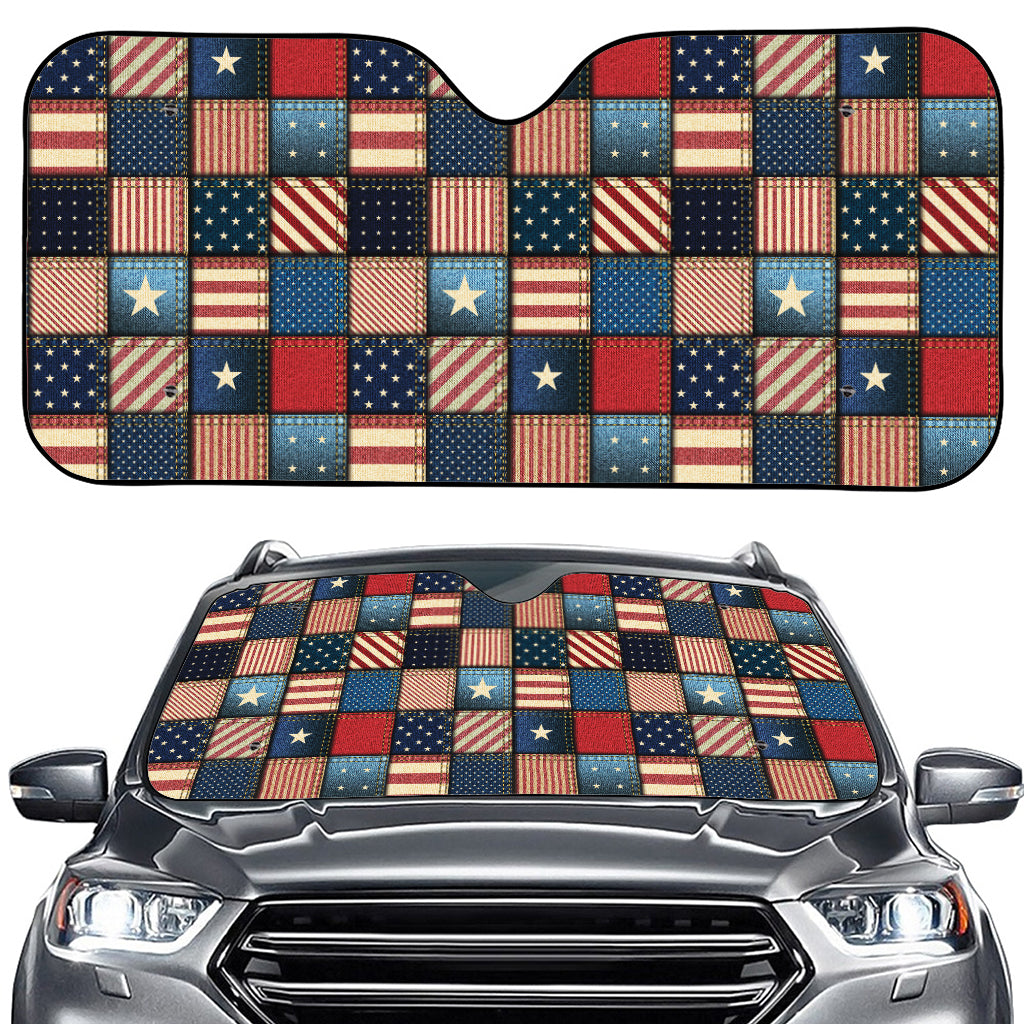 USA Denim Patchwork Pattern Print Car Windshield Sun Shade
