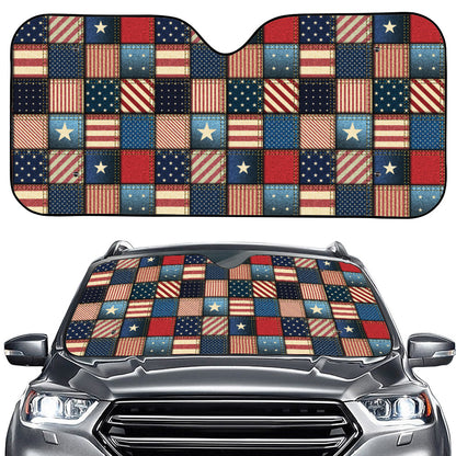 USA Denim Patchwork Pattern Print Car Windshield Sun Shade
