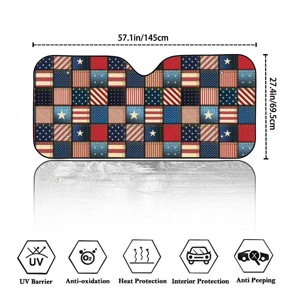USA Denim Patchwork Pattern Print Car Windshield Sun Shade