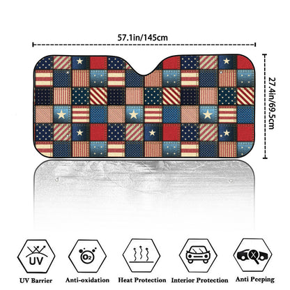 USA Denim Patchwork Pattern Print Car Windshield Sun Shade
