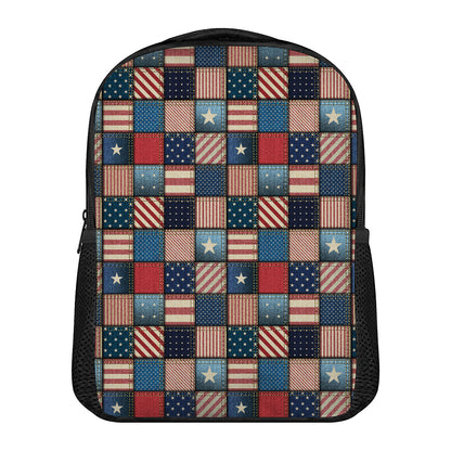 USA Denim Patchwork Pattern Print Casual Backpack