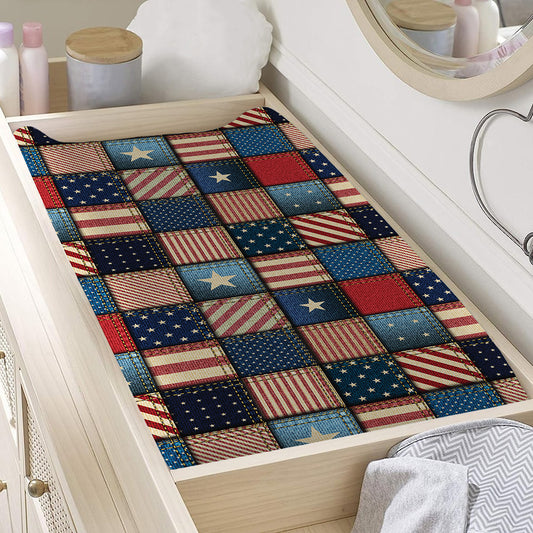 USA Denim Patchwork Pattern Print Changing Pad Cover