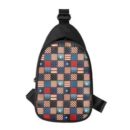 USA Denim Patchwork Pattern Print Chest Bag