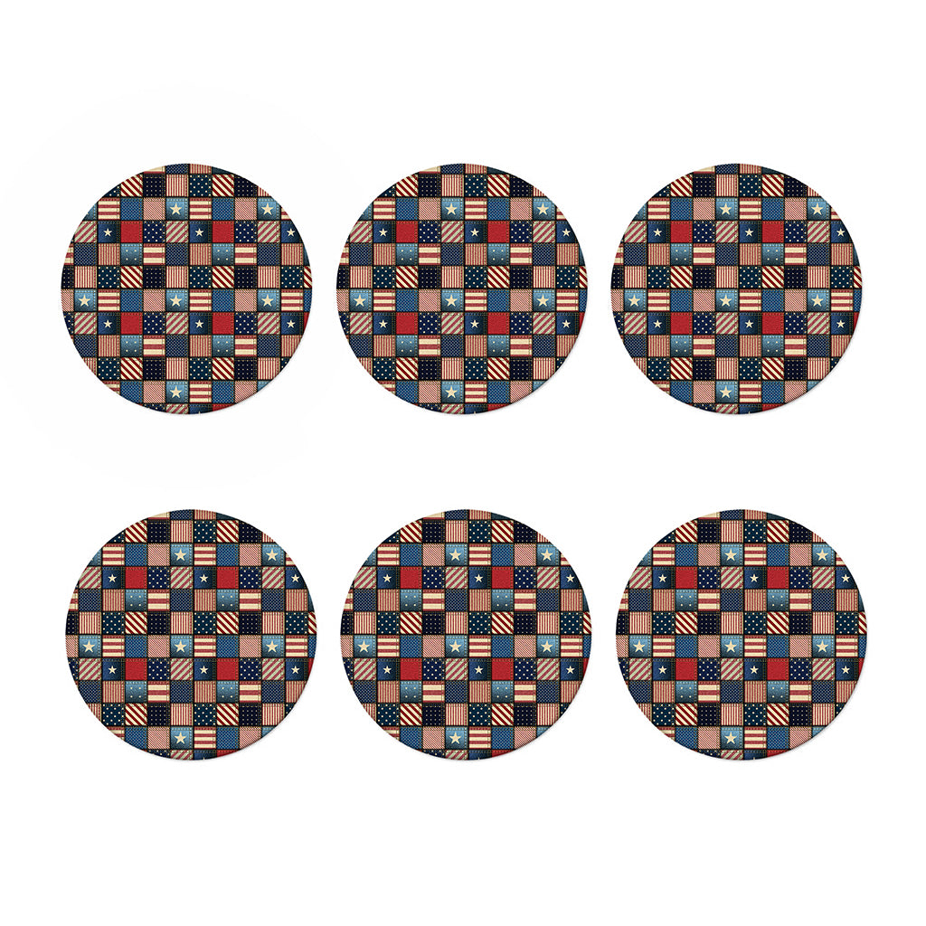 USA Denim Patchwork Pattern Print Coaster Set