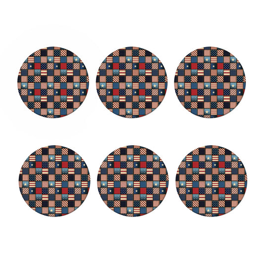 USA Denim Patchwork Pattern Print Coaster Set