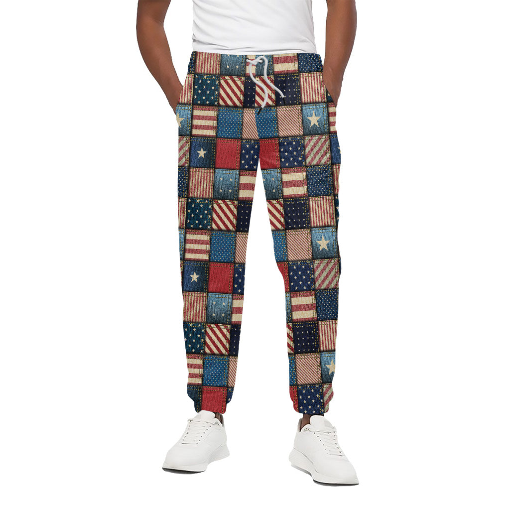 USA Denim Patchwork Pattern Print Cotton Pants