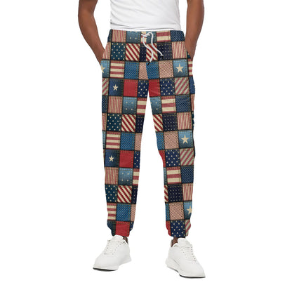 USA Denim Patchwork Pattern Print Cotton Pants