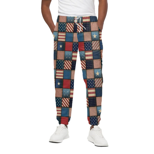 USA Denim Patchwork Pattern Print Cotton Pants