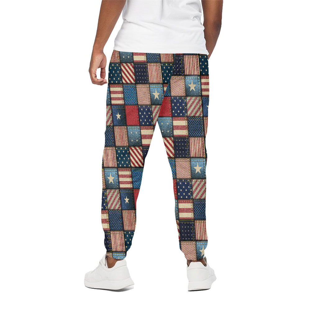 USA Denim Patchwork Pattern Print Cotton Pants