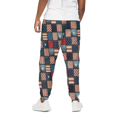 USA Denim Patchwork Pattern Print Cotton Pants