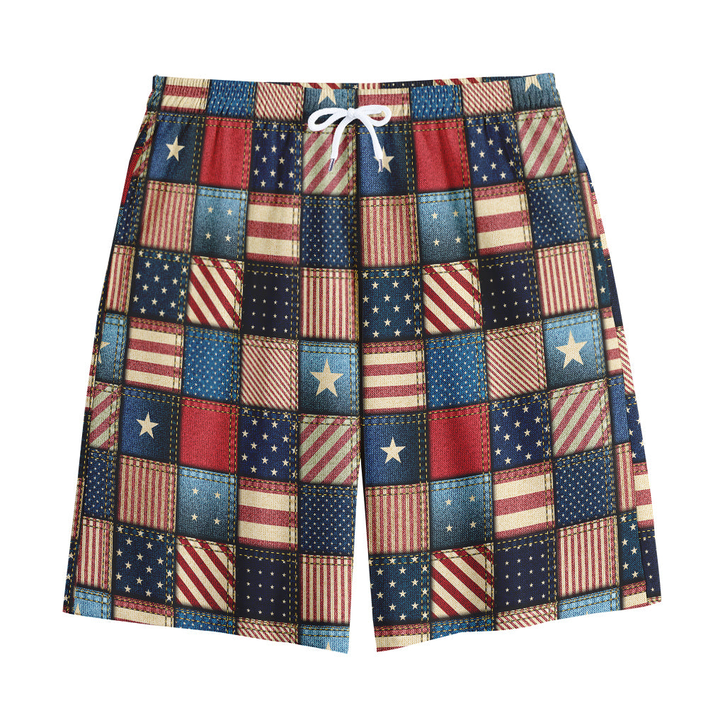 USA Denim Patchwork Pattern Print Cotton Shorts