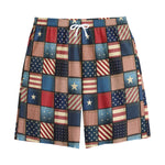 USA Denim Patchwork Pattern Print Cotton Shorts