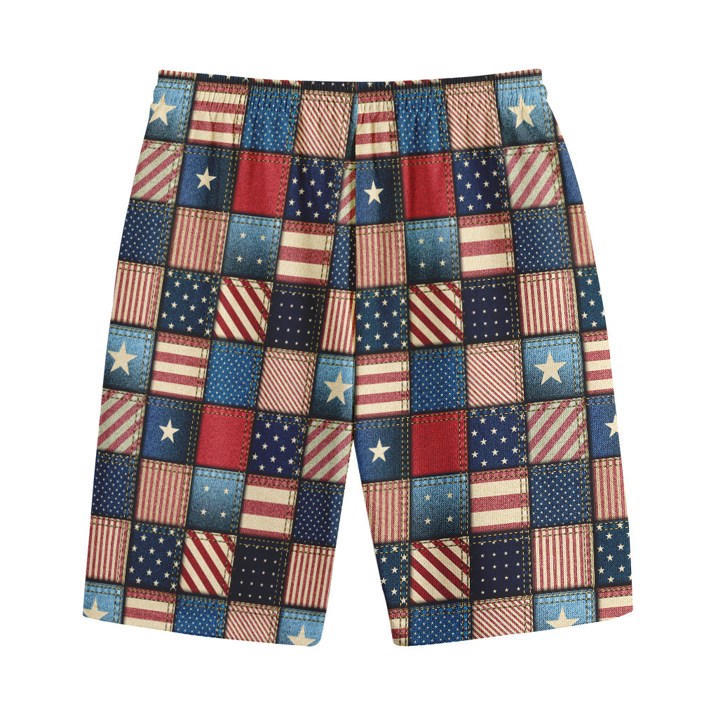 USA Denim Patchwork Pattern Print Cotton Shorts