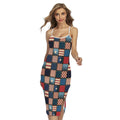 USA Denim Patchwork Pattern Print Cross Back Cami Dress