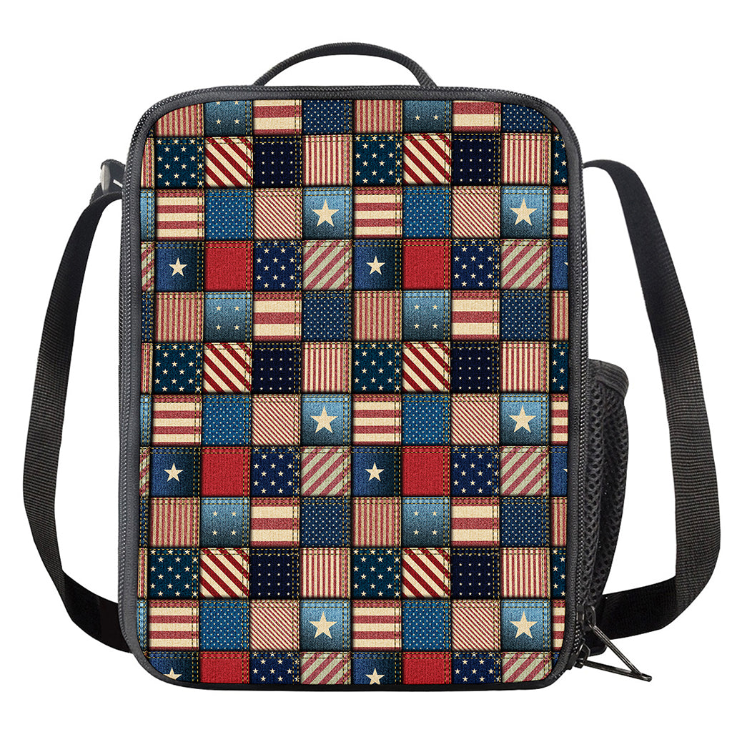 USA Denim Patchwork Pattern Print Crossbody Lunch Bag