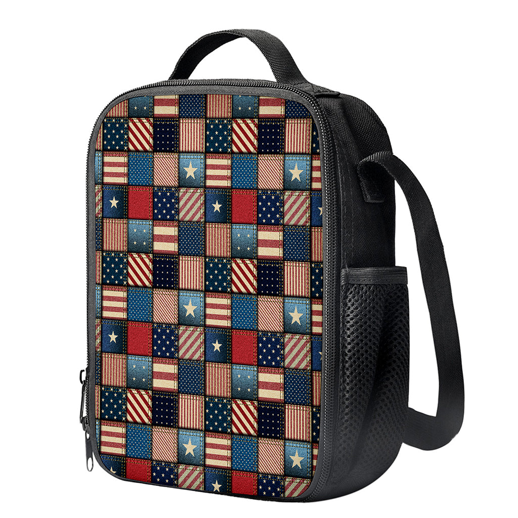 USA Denim Patchwork Pattern Print Crossbody Lunch Bag