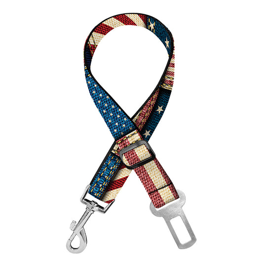 USA Denim Patchwork Pattern Print Dog Seat Belt