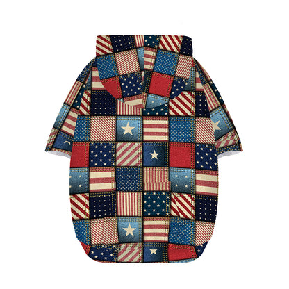 USA Denim Patchwork Pattern Print Dog Zip Up Hoodie