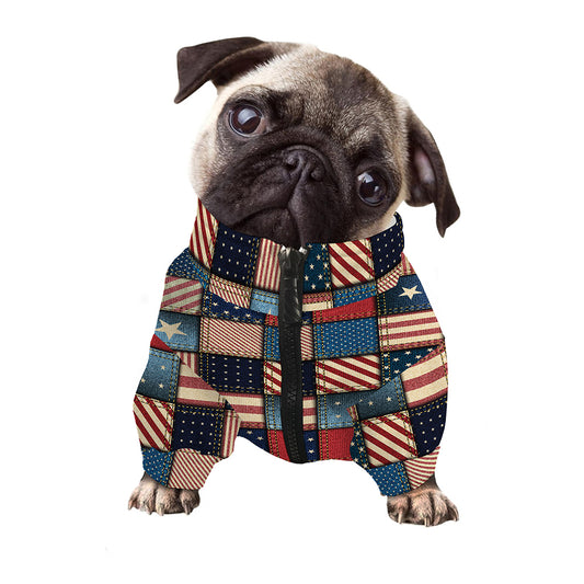 USA Denim Patchwork Pattern Print Dog Zip Up Jacket