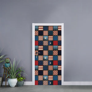 USA Denim Patchwork Pattern Print Door Sticker