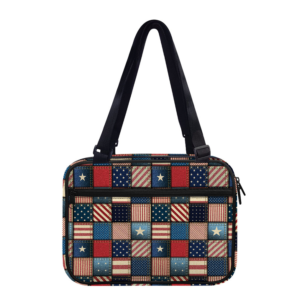USA Denim Patchwork Pattern Print Double Strap Bible Bag