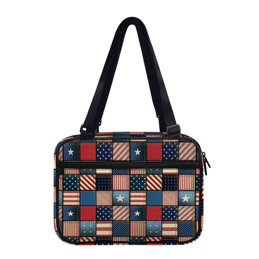 USA Denim Patchwork Pattern Print Double Strap Bible Bag