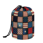 USA Denim Patchwork Pattern Print Drawstring Makeup Bag