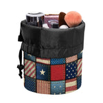 USA Denim Patchwork Pattern Print Drawstring Makeup Bag