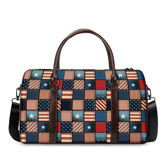 USA Denim Patchwork Pattern Print Duffle Bag