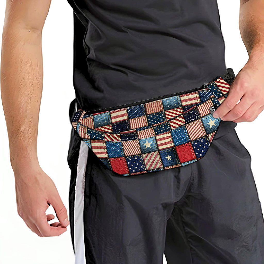 USA Denim Patchwork Pattern Print Fanny Pack