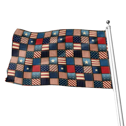 USA Denim Patchwork Pattern Print Flag