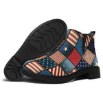 USA Denim Patchwork Pattern Print Flat Ankle Boots