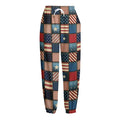 USA Denim Patchwork Pattern Print Fleece Lined Knit Pants