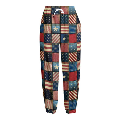 USA Denim Patchwork Pattern Print Fleece Lined Knit Pants