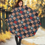 USA Denim Patchwork Pattern Print Foldable Umbrella