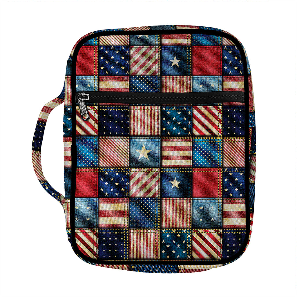 USA Denim Patchwork Pattern Print Front Pocket Bible Bag
