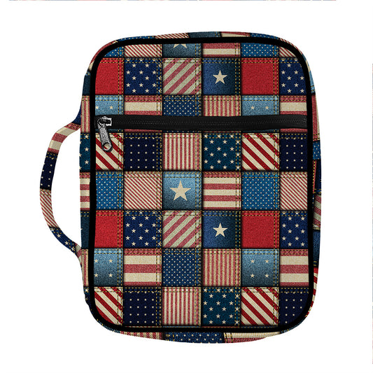 USA Denim Patchwork Pattern Print Front Pocket Bible Bag