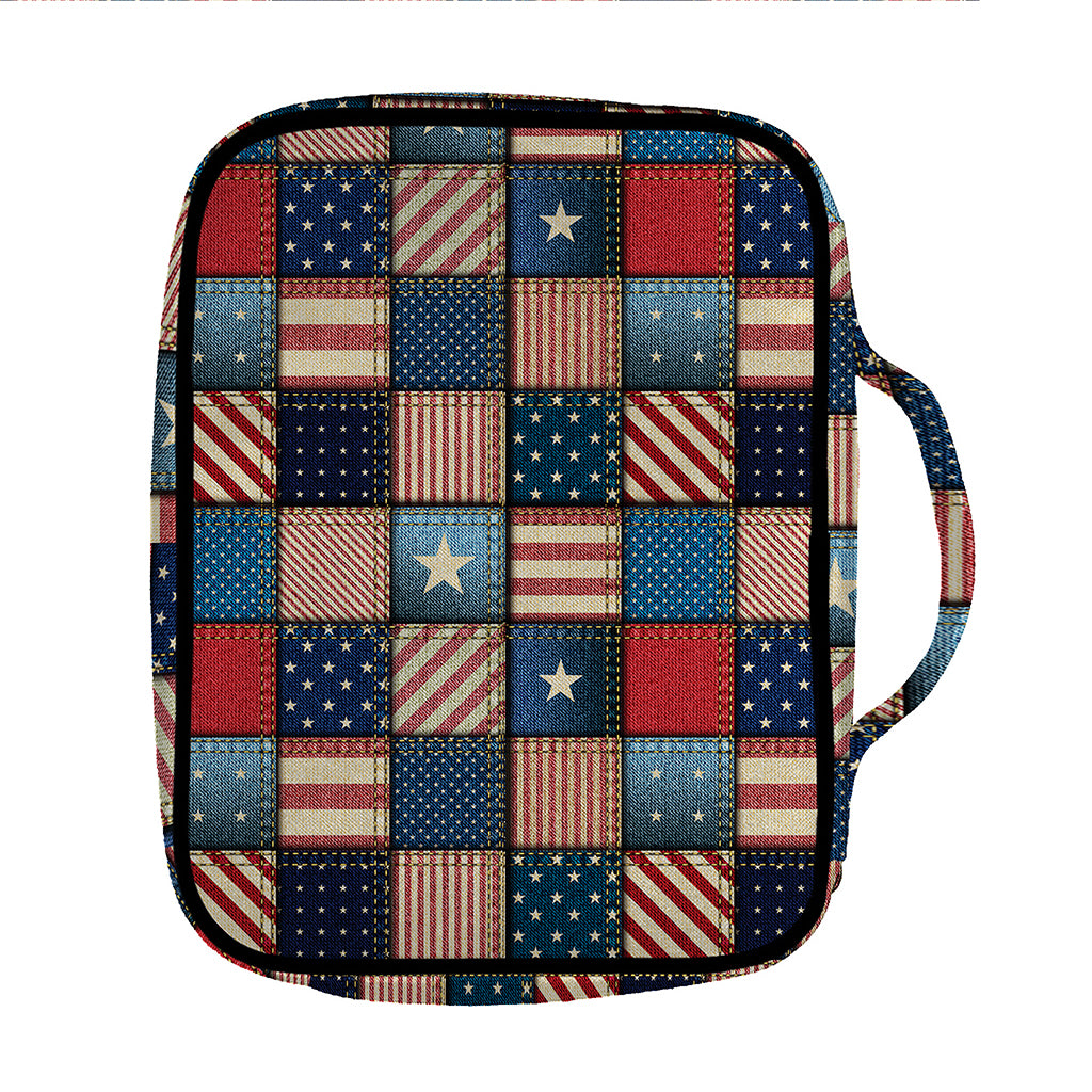 USA Denim Patchwork Pattern Print Front Pocket Bible Bag