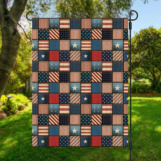 USA Denim Patchwork Pattern Print Garden Flag