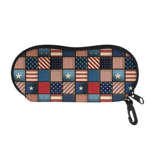 USA Denim Patchwork Pattern Print Glasses Case