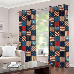 USA Denim Patchwork Pattern Print Grommet Curtains