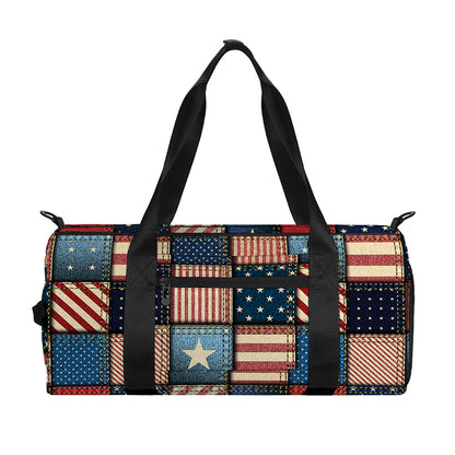 USA Denim Patchwork Pattern Print Gym Bag